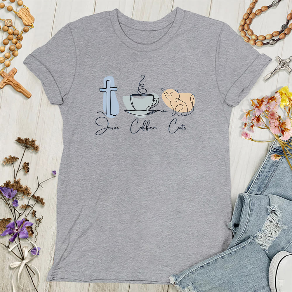 Christianartworkshop Jesus Coffee Cats Soft Christian Women's T-shirt - Grey - 4XL - image 3