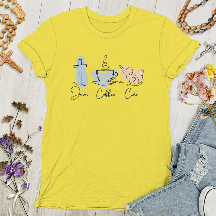 Christianartworkshop Jesus Coffee Cats Soft Christian Women's T-shirt