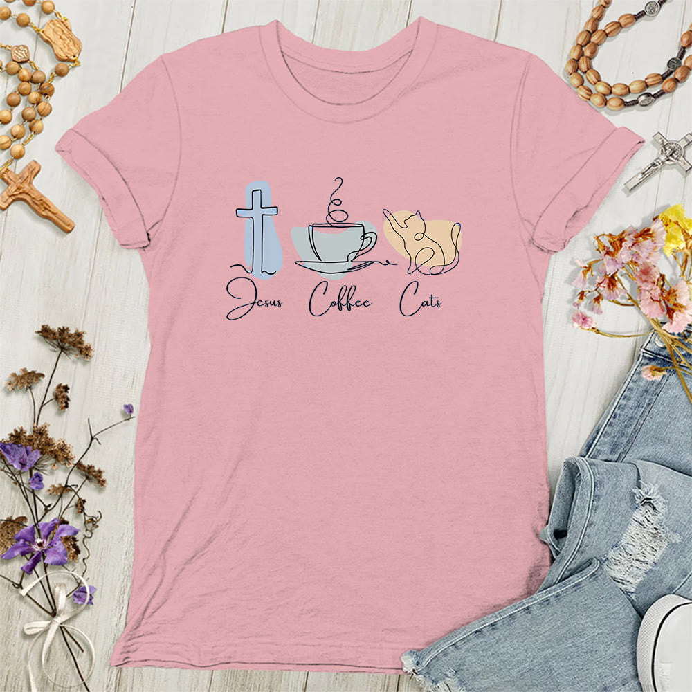 Christianartworkshop Jesus Coffee Cats Soft Christian Women's T-shirt