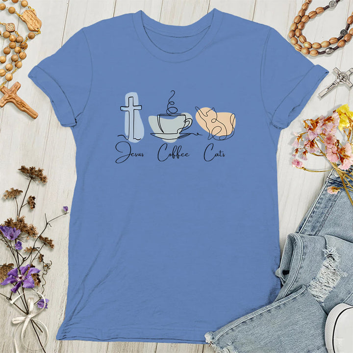 Christianartworkshop Jesus Coffee Cats Soft Christian Women's T-shirt