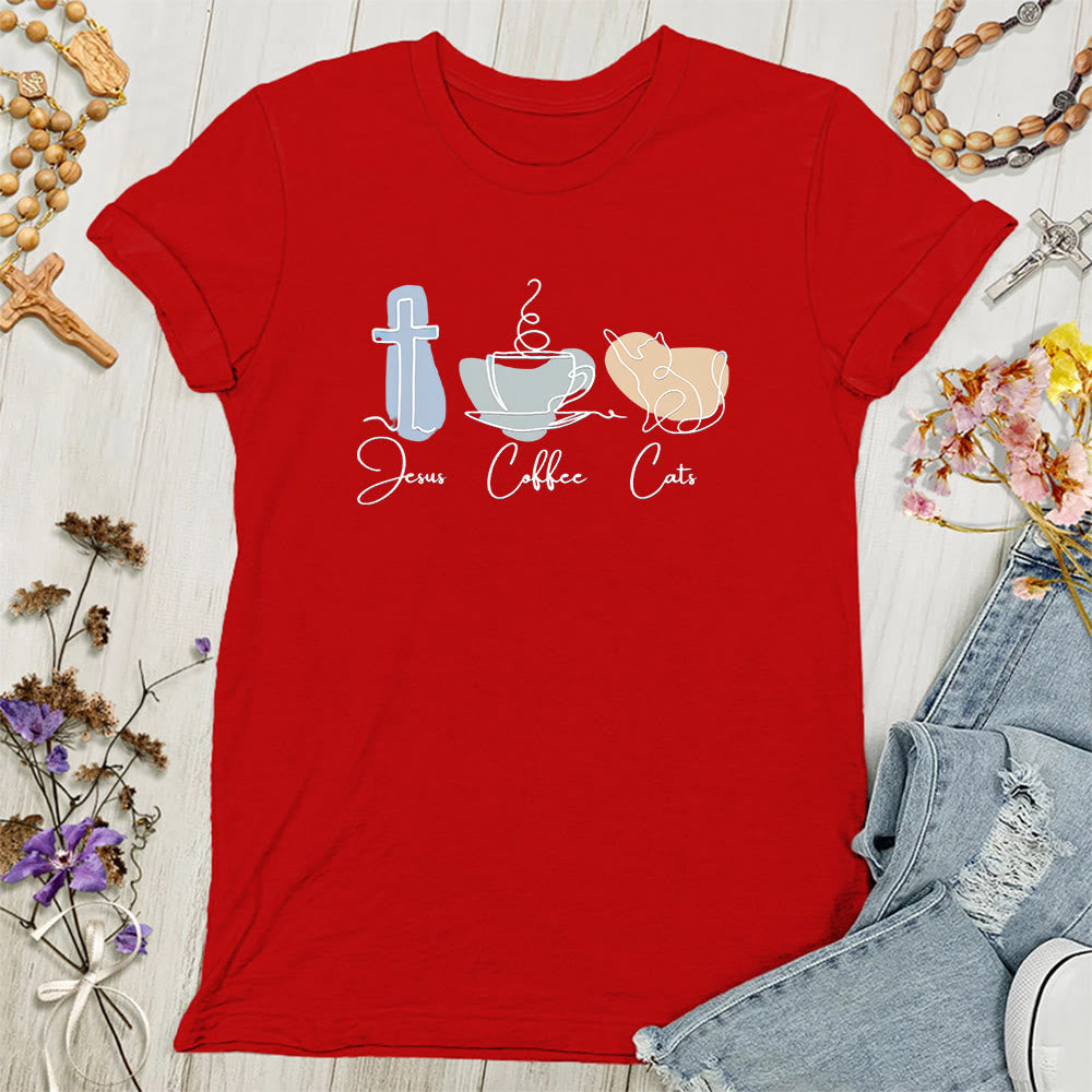 Christianartworkshop Jesus Coffee Cats Soft Christian Women's T-shirt