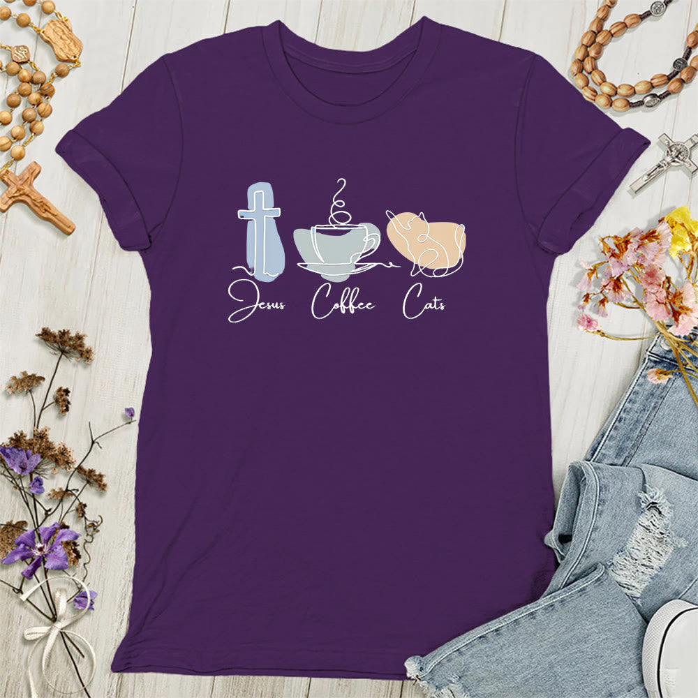 Christianartworkshop Jesus Coffee Cats Soft Christian Women's T-shirt - Purple - 4XL - image 7