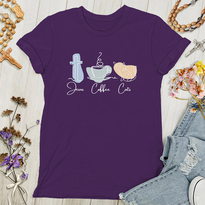 Christianartworkshop Jesus Coffee Cats Soft Christian Women's T-shirt - Purple - 4XL - image 7