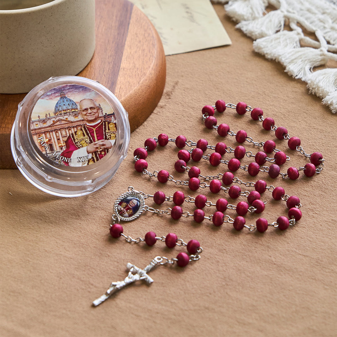 Christianartworkshop Pope Leo XIV Red Wood Beads Rosary Commemorating: A Spiritual Treasure - image 5
