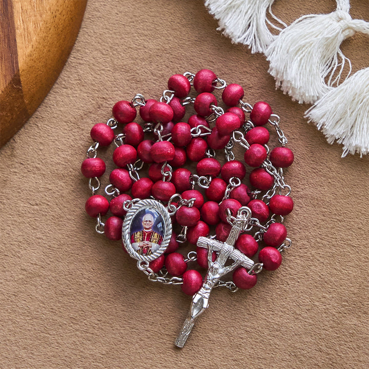 Christianartworkshop Pope Leo XIV Red Wood Beads Rosary Commemorating: A Spiritual Treasure - image 4