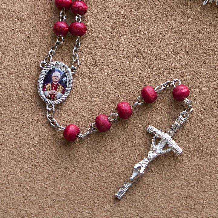 Christianartworkshop Pope Leo XIV Red Wood Beads Rosary Commemorating: A Spiritual Treasure - image 7