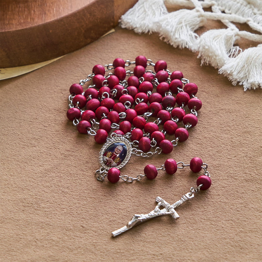 Christianartworkshop Pope Leo XIV Red Wood Beads Rosary Commemorating: A Spiritual Treasure - image 6
