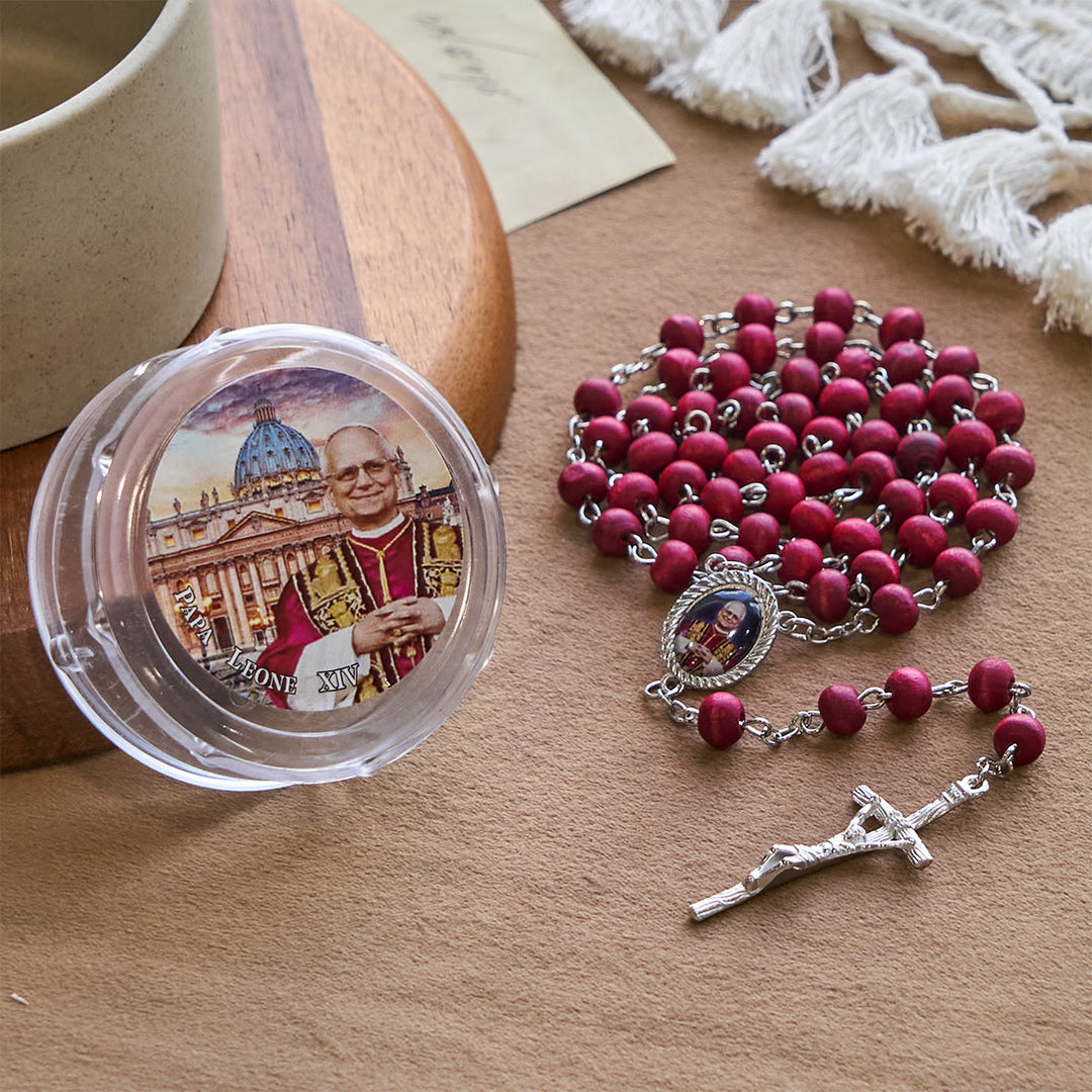 Christianartworkshop Pope Leo XIV Red Wood Beads Rosary Commemorating: A Spiritual Treasure - image 3