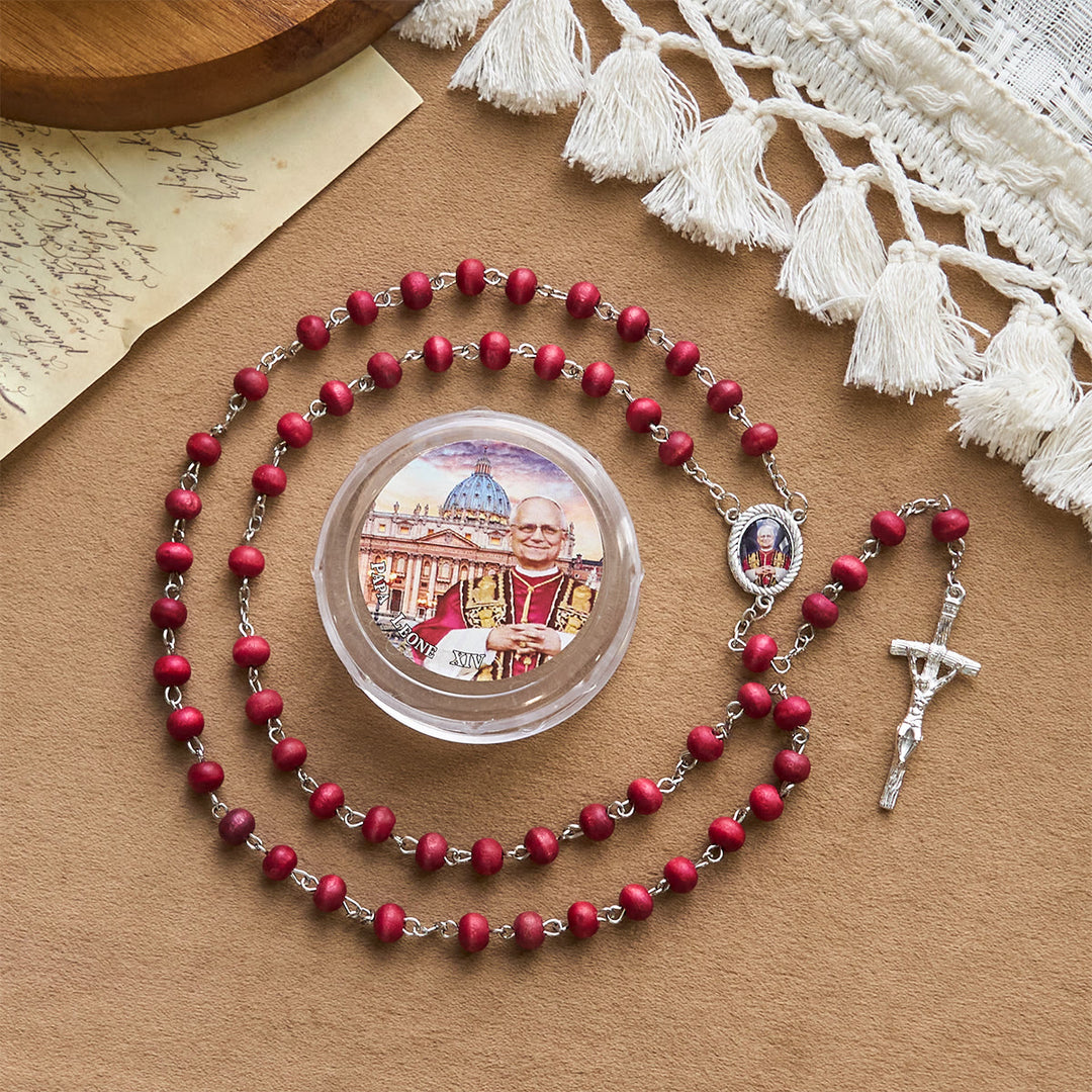 Christianartworkshop Pope Leo XIV Red Wood Beads Rosary Commemorating: A Spiritual Treasure - image 18