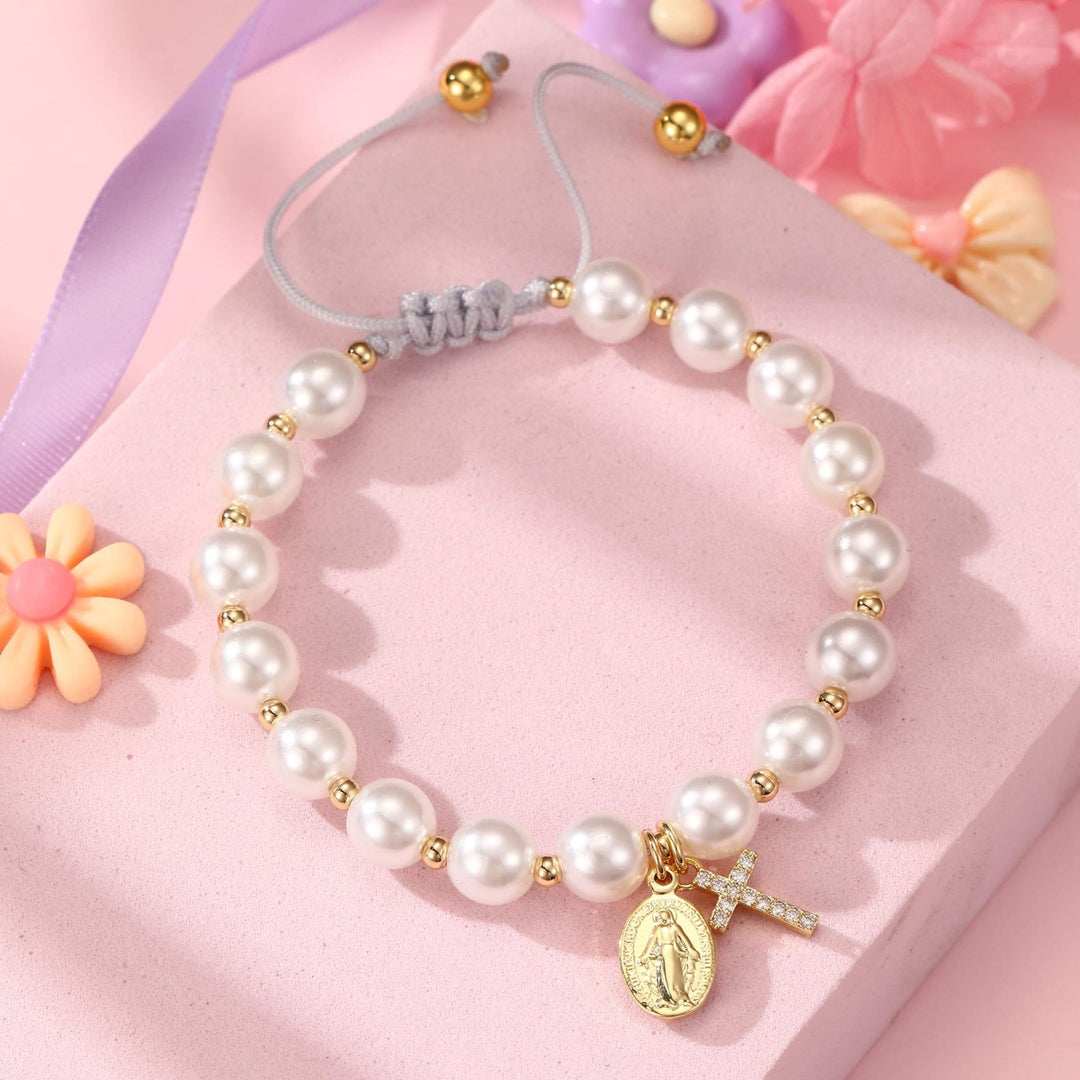 Christianartworkshop PRAYERFUL FAITH: Elegant Miraculous Medal White Bracelet with Bible Verse Card - image 2