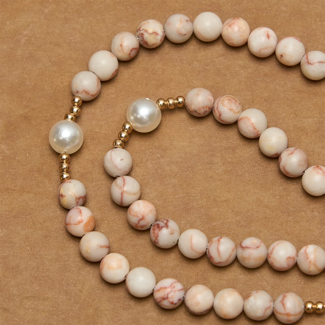 Christianartworkshop Matte Pink Zebra Jasper and Pearl Rosary with Miraculous Medal and Crucifix