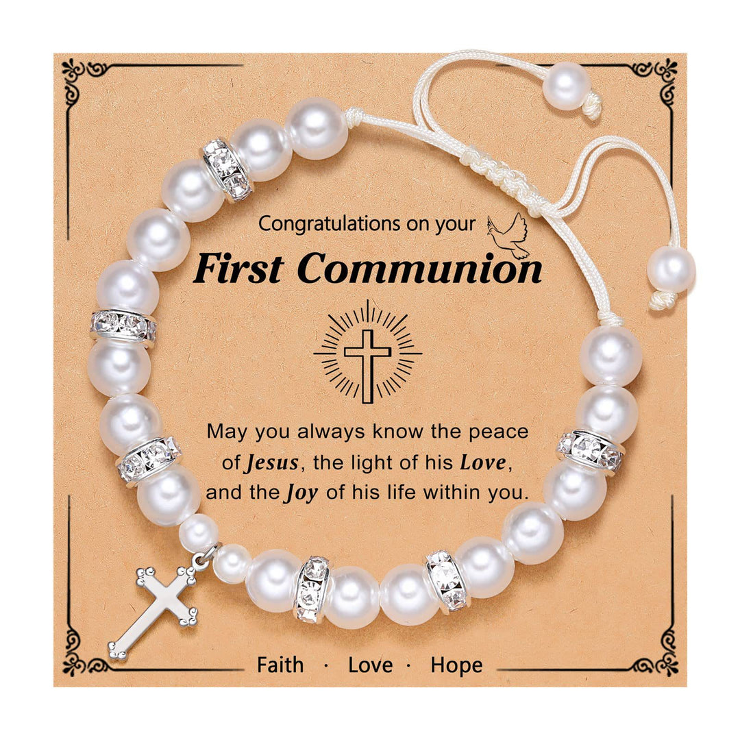 Christianartworkshop PRAYERFUL FAITH: First Communion Gift Bracelet with Cross and Blessing Card - B - image 1
