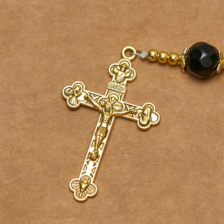 Christianartworkshop Smooth Green Tiger Eye Rosary with Crucifix & Holy Miraculous Medal