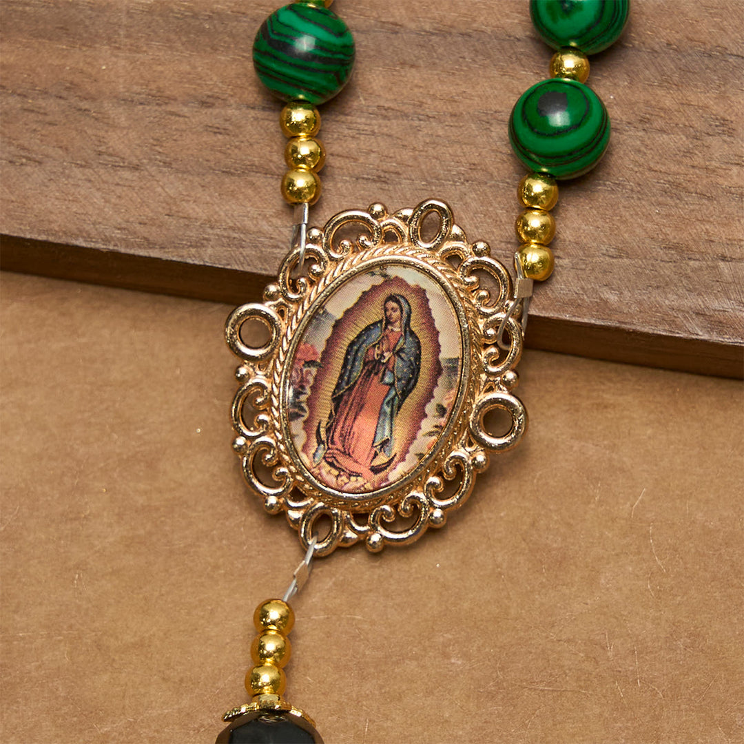 Christianartworkshop Smooth Green Tiger Eye Rosary with Crucifix & Holy Miraculous Medal