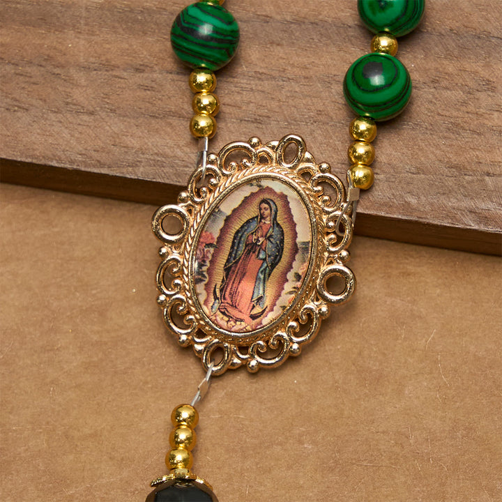 Christianartworkshop Smooth Green Tiger Eye Rosary with Crucifix & Holy Miraculous Medal