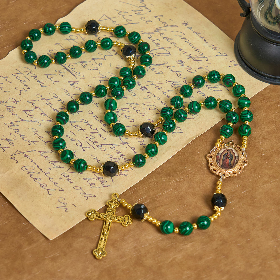 Christianartworkshop Smooth Green Tiger Eye Rosary with Crucifix & Holy Miraculous Medal