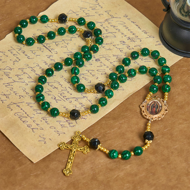 Christianartworkshop Smooth Green Tiger Eye Rosary with Crucifix & Holy Miraculous Medal