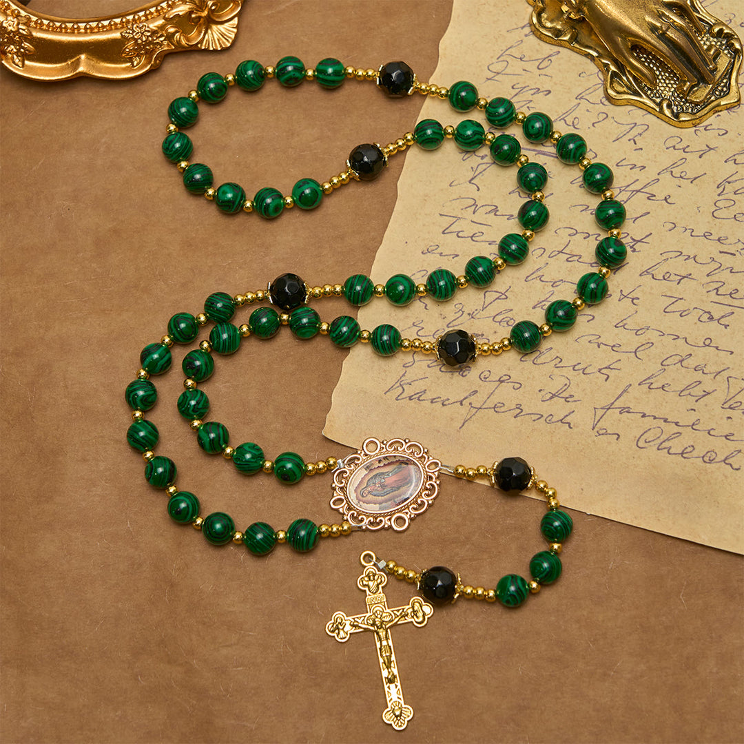 Christianartworkshop Smooth Green Tiger Eye Rosary with Crucifix & Holy Miraculous Medal