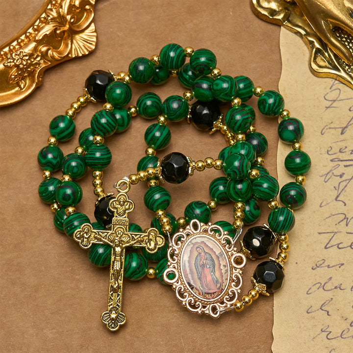 Christianartworkshop Smooth Green Tiger Eye Rosary with Crucifix & Holy Miraculous Medal