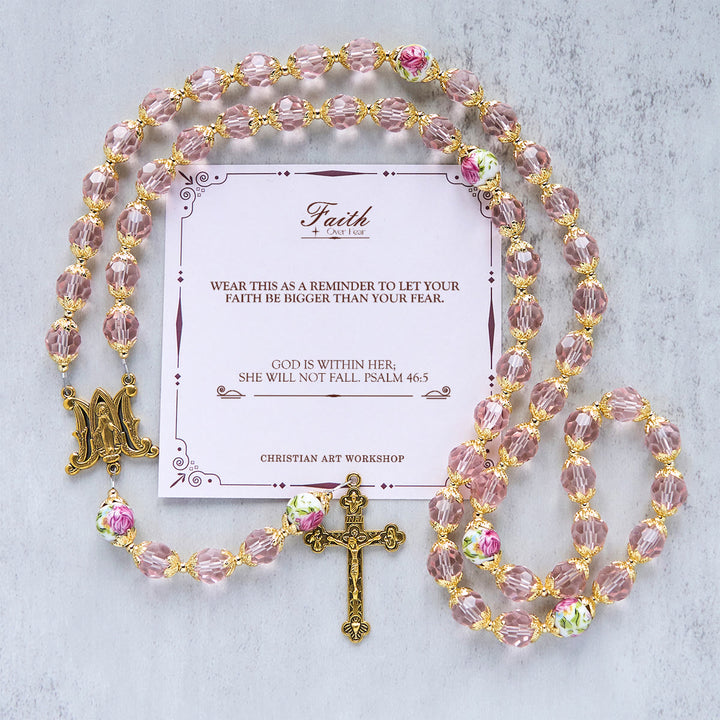 Christianartworkshop Jesus Is The Gift: Pink Crystal Beads Crucifix & Virgin Mary Rosary with Gift Card - FAITH OVER FEAR - image 3