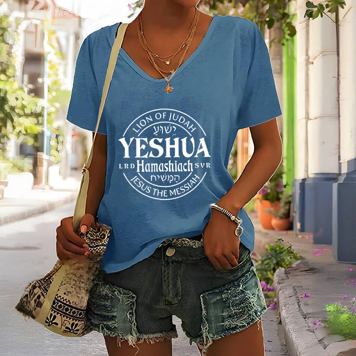 Christianartworkshop Women'S Lion Of Judah Yeshua Printed Casual V-Neck T-shirt - image 8