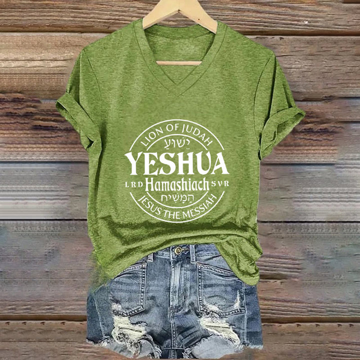 Christianartworkshop Women'S Lion Of Judah Yeshua Printed Casual V-Neck T-shirt - Green - 4XL - image 4