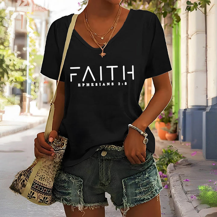 Christianartworkshop Women's Faith Printed Casual V-Neck T-shirt - image 4