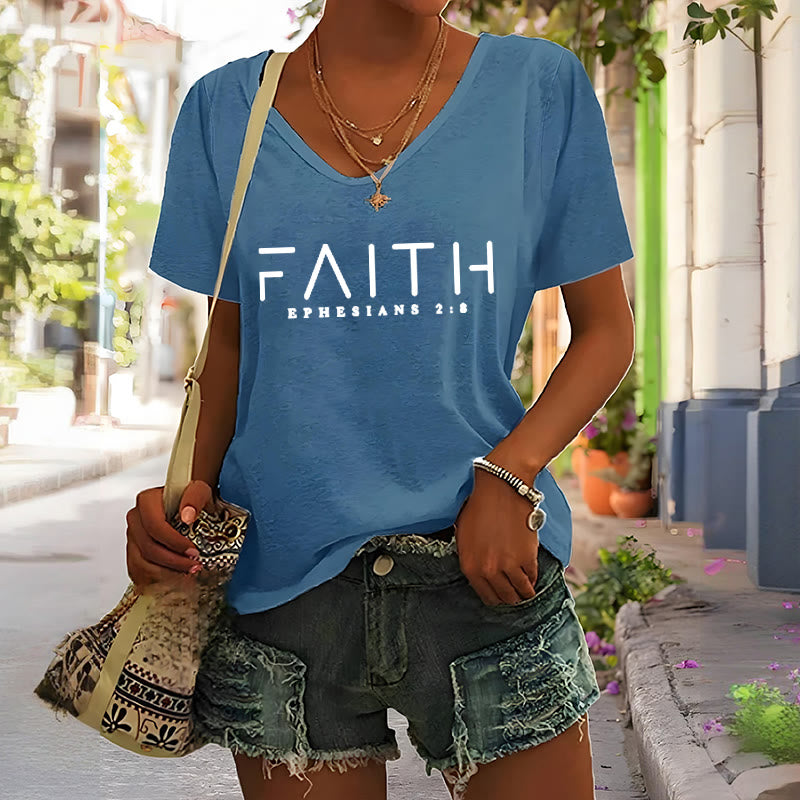 Christianartworkshop Women's Faith Printed Casual V-Neck T-shirt - image 7