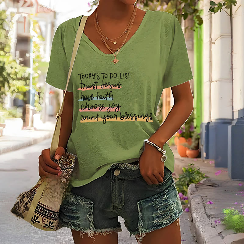 Christianartworkshop Today 's To-Do List Trust Jesus Have Faith Choose Joy Casual V-Neck T-shirt - image 2