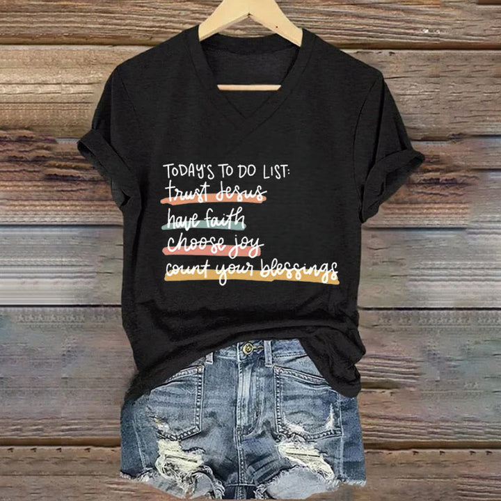 Christianartworkshop Today 's To-Do List Trust Jesus Have Faith Choose Joy Casual V-Neck T-shirt - Black - 4XL - image 2