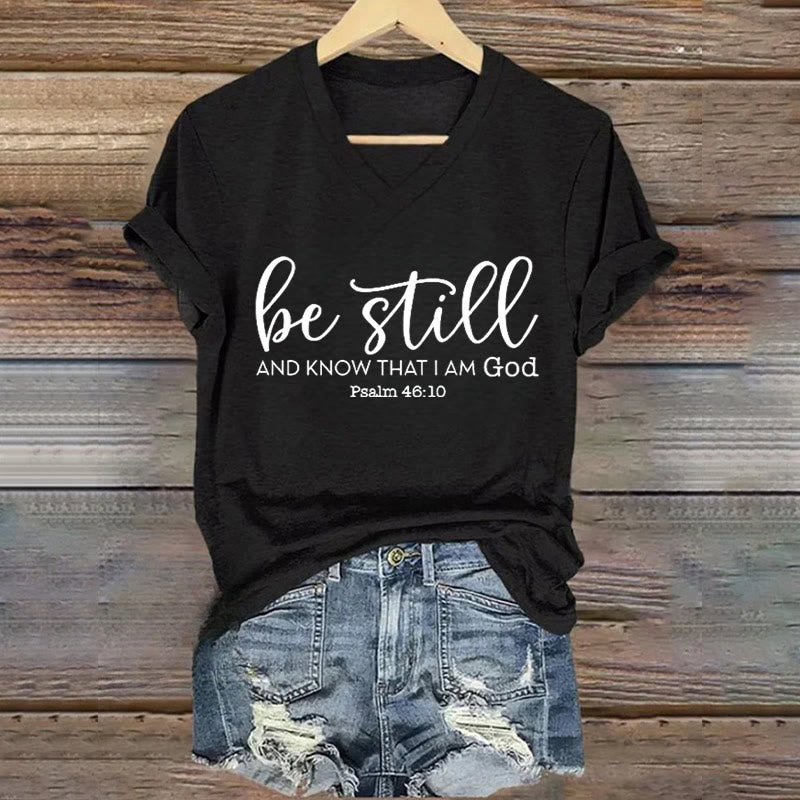 Christianartworkshop Women's Be Still And Know That I Am God Casual V-neck T-shirt - Black - 4XL - image 2