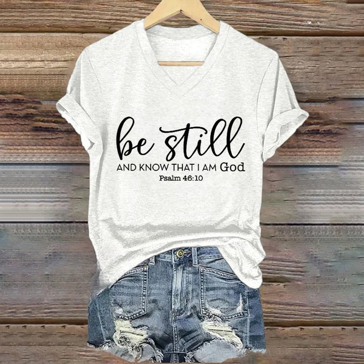 Christianartworkshop Women's Be Still And Know That I Am God Casual V-neck T-shirt - White - 4XL - image 4