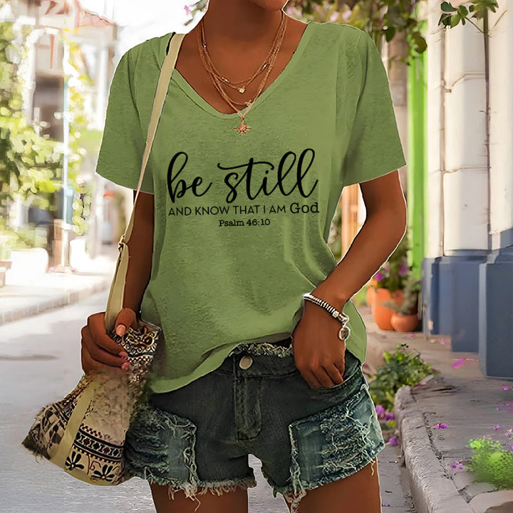 Christianartworkshop Women's Be Still And Know That I Am God Casual V-neck T-shirt - image 7