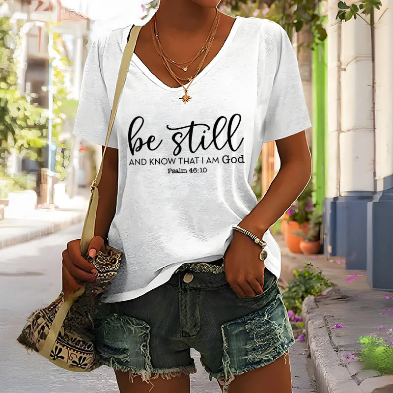 Christianartworkshop Women's Be Still And Know That I Am God Casual V-neck T-shirt - image 6