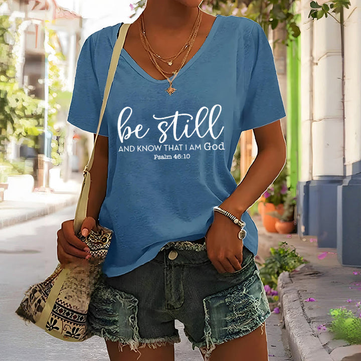 Christianartworkshop Women's Be Still And Know That I Am God Casual V-neck T-shirt - image 1