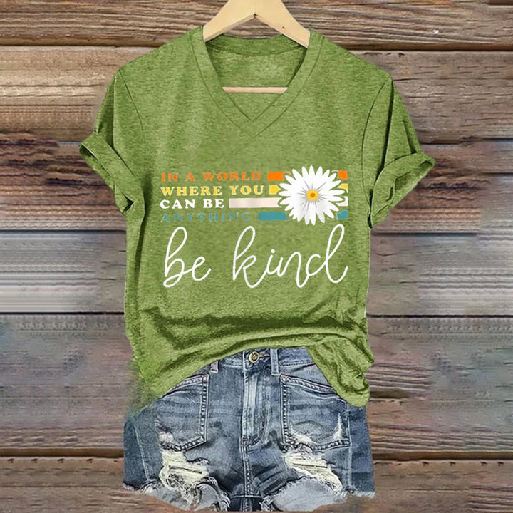 Christianartworkshop Women's In A World Where You Can Be Anything Be Kind V-neck T-shirt - Green - 4XL - image 7