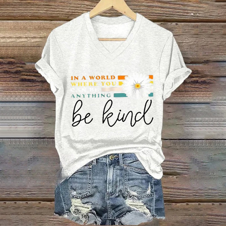 Christianartworkshop Women's In A World Where You Can Be Anything Be Kind V-neck T-shirt - White - 4XL - image 3