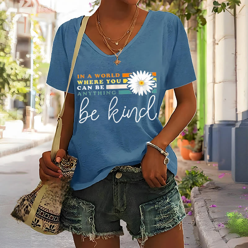 Christianartworkshop Women's In A World Where You Can Be Anything Be Kind V-neck T-shirt - image 2