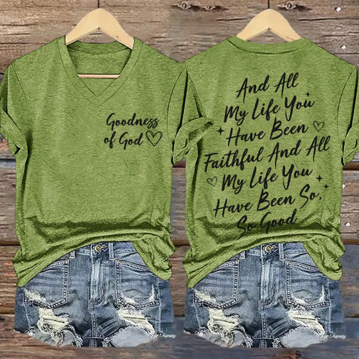 Christianartworkshop Women's I Will Sing Of The Goodness Of God Casual V-neck T-shirt - Green - 4XL - image 2