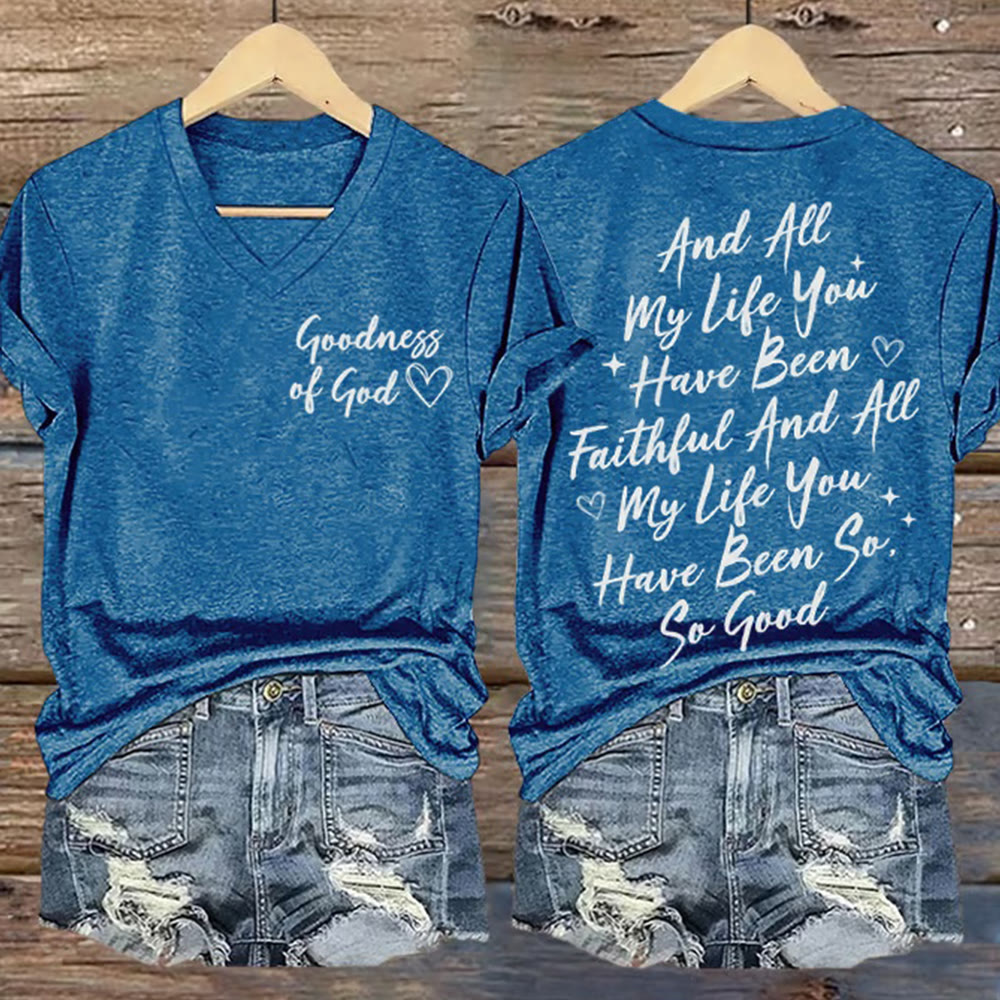 Christianartworkshop Women's I Will Sing Of The Goodness Of God Casual V-neck T-shirt - Blue - 4XL - image 3