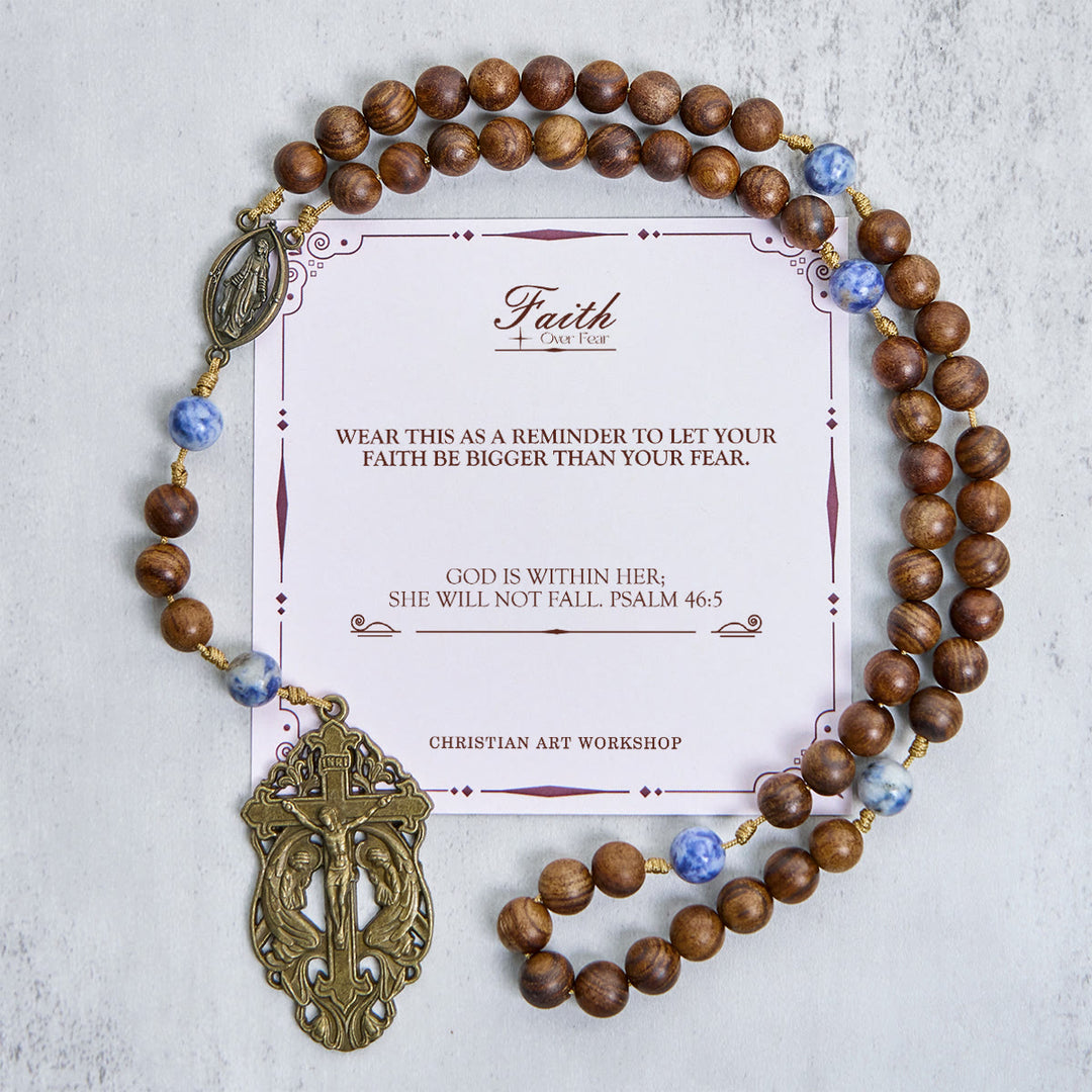 Christianartworkshop PRAYERFUL FAITH: Wooden and Ceramics Beads Blessed Devotion Rosary with Gift Card - FAITH OVER FEAR - image 1
