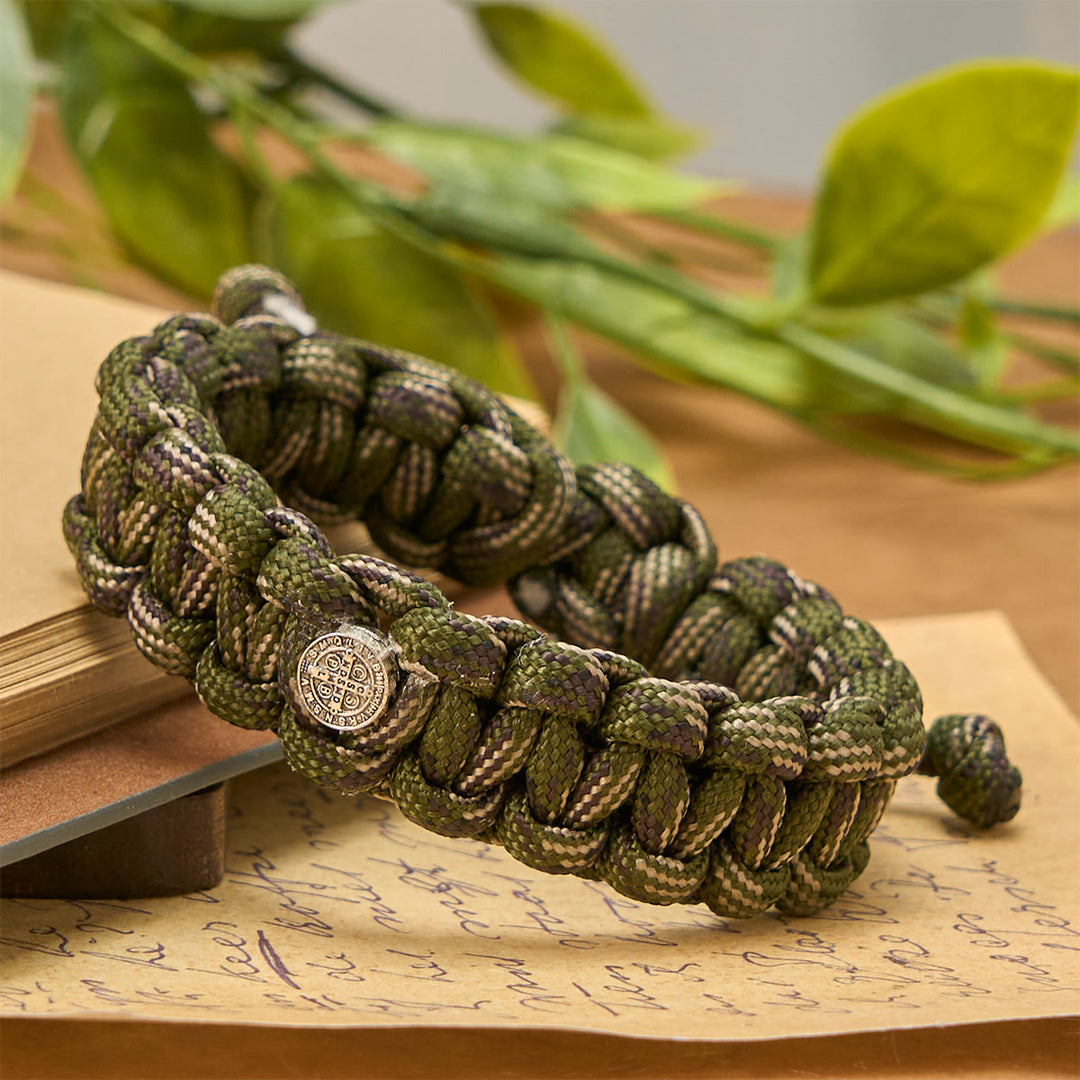 Christianartworkshop Vintage Style Durable Handcrafted Paracord St. Benedict Bracelet