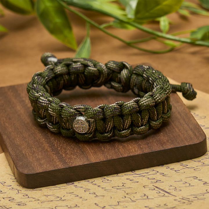 Christianartworkshop Vintage Style Durable Handcrafted Paracord St. Benedict Bracelet