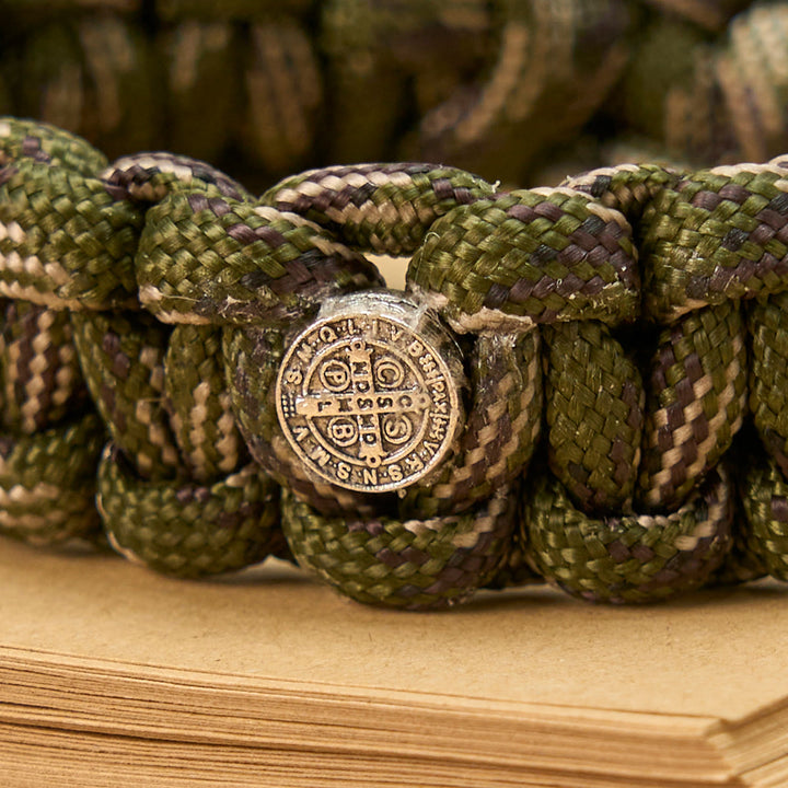 Christianartworkshop Vintage Style Durable Handcrafted Paracord St. Benedict Bracelet