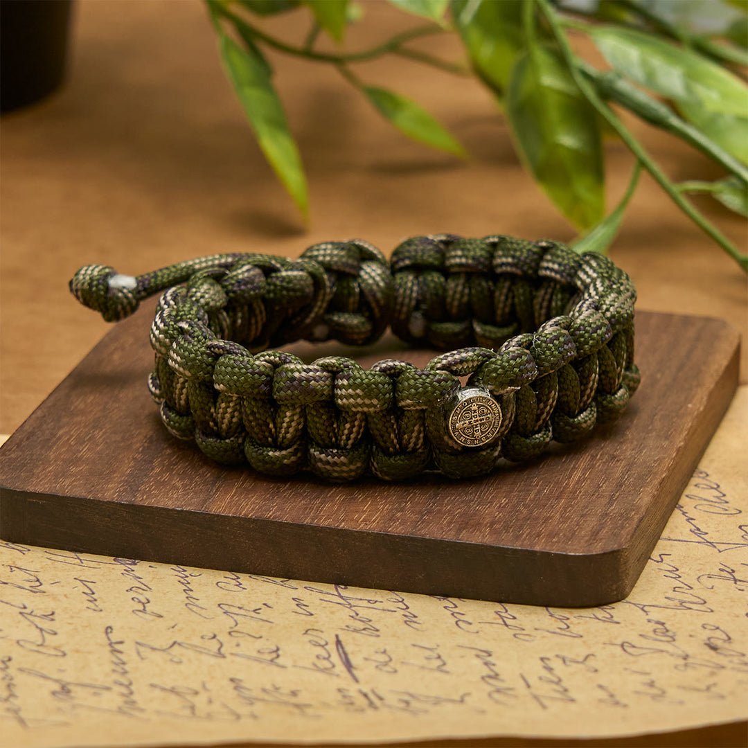 Christianartworkshop Vintage Style Durable Handcrafted Paracord St. Benedict Bracelet