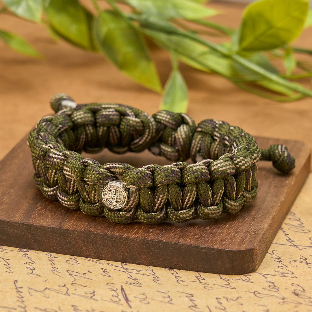 Christianartworkshop Vintage Style Durable Handcrafted Paracord St. Benedict Bracelet