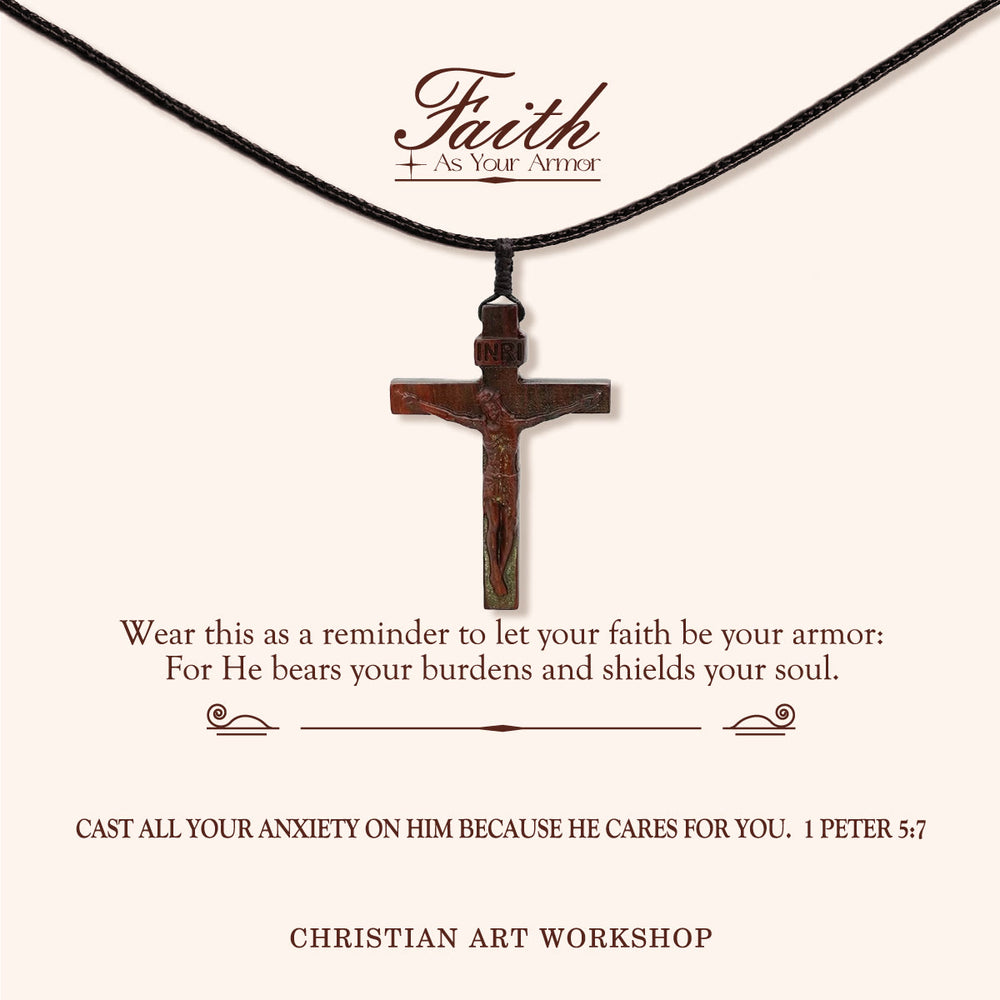 Christianartworkshop FAITH AS YOUR ARMOR: Jesus Crucifix Wooden Necklace - FAITH AS YOUR ARMOR-Wine - image 2