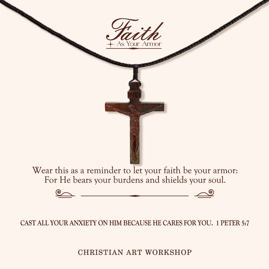 Christianartworkshop FAITH AS YOUR ARMOR: Jesus Crucifix Wooden Necklace - FAITH AS YOUR ARMOR-Wine - image 2