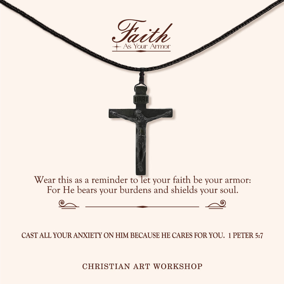 Christianartworkshop FAITH AS YOUR ARMOR: Jesus Crucifix Wooden Necklace - FAITH AS YOUR ARMOR-Ink - image 3