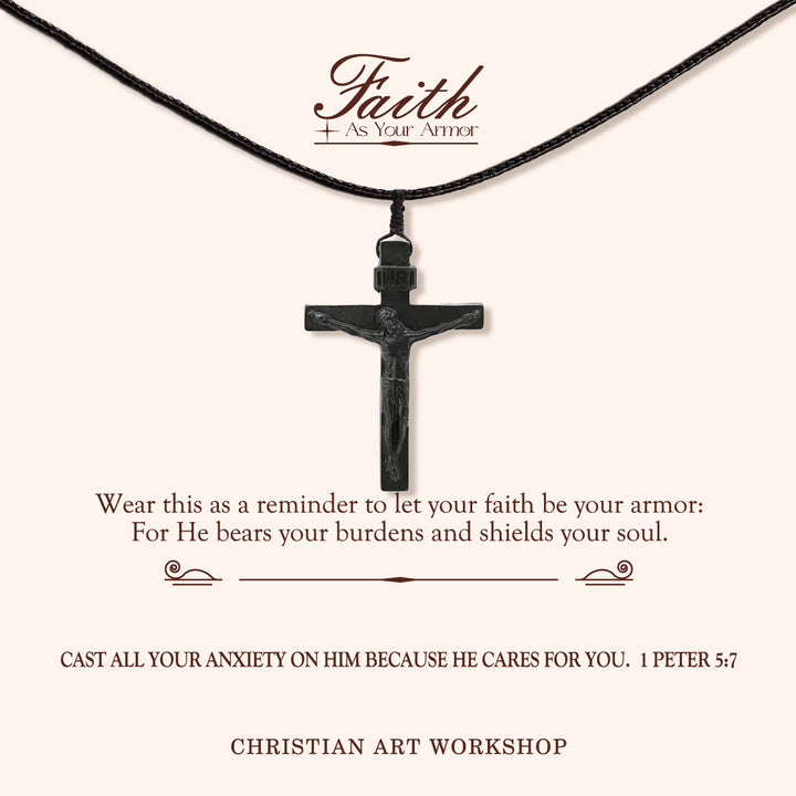 Christianartworkshop FAITH AS YOUR ARMOR: Jesus Crucifix Wooden Necklace - FAITH AS YOUR ARMOR-Ink - image 3